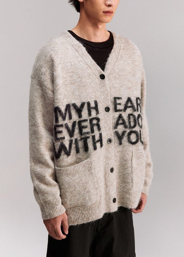 Casual Grey V Neck Letter Pockets Knit Mens Coat Spring - Image 4