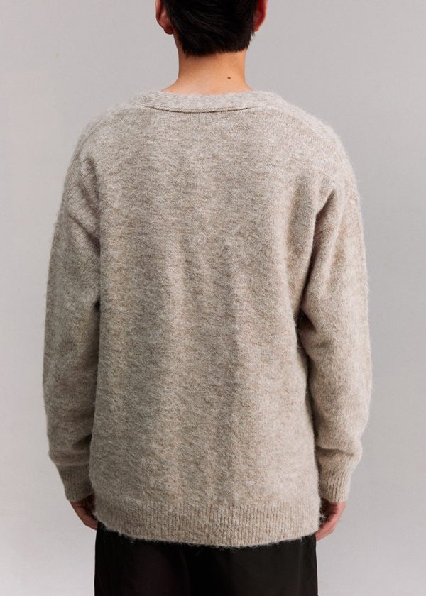 Casual Grey V Neck Letter Pockets Knit Mens Coat Spring - Image 5