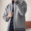 Casual Grey Zip Up Striped Pockets Knit Men Coat Spring