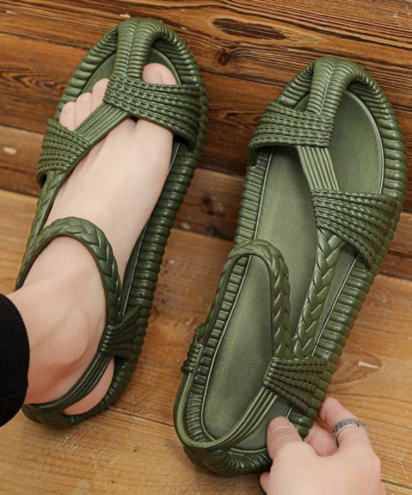 Casual Hollow Out Splicing Sandals Army Green - Image 4