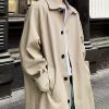 Casual Khaki Peter Pan Collar Button Cotton Men Trench Spring