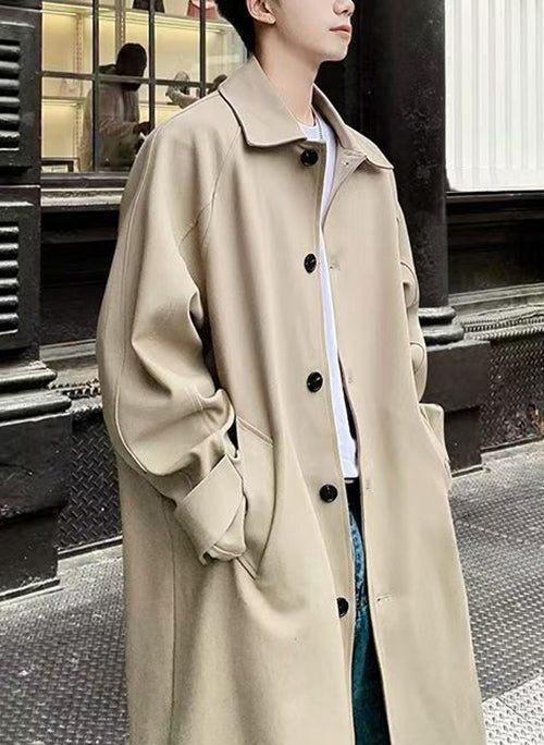 Casual Khaki Peter Pan Collar Button Cotton Men Trench Spring