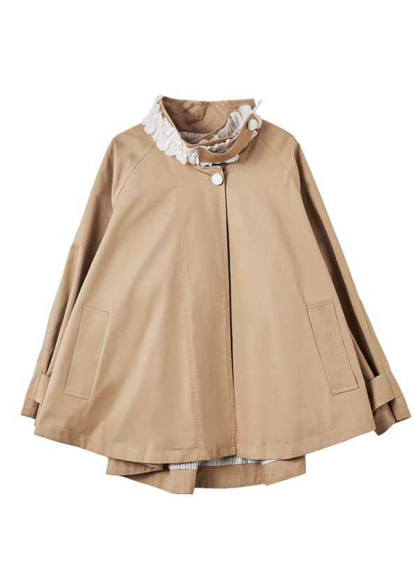 Casual Natural Khaki Stand Collar Nail Bead Patchwork Coat Spring - Image 5