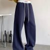 Casual Navy Pockets Drawstring Cotton Men Pants Spring