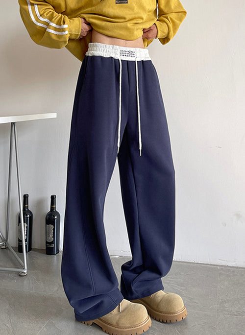 Casual Navy Pockets Drawstring Cotton Men Pants Spring