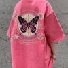 Casual Pink Butterfly Print Cotton Oversized T Shirt Men Half Sleeve
