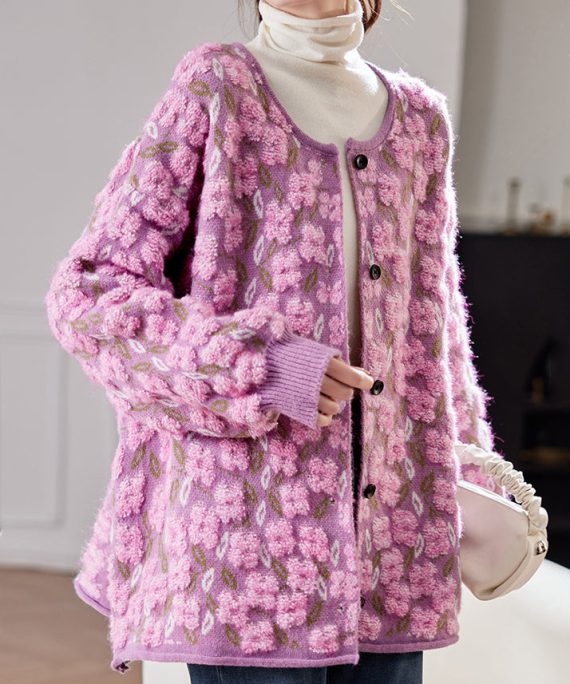 Casual Pink Button Cotton Knit Cardigans Spring