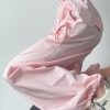Casual Pink Pockets Drawstring High Waist Cotton Pants Spring