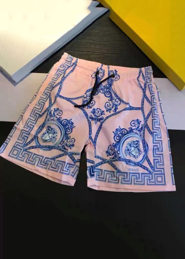 Casual Pink Print High Waist Cotton Summer Mens Shorts - Image 4