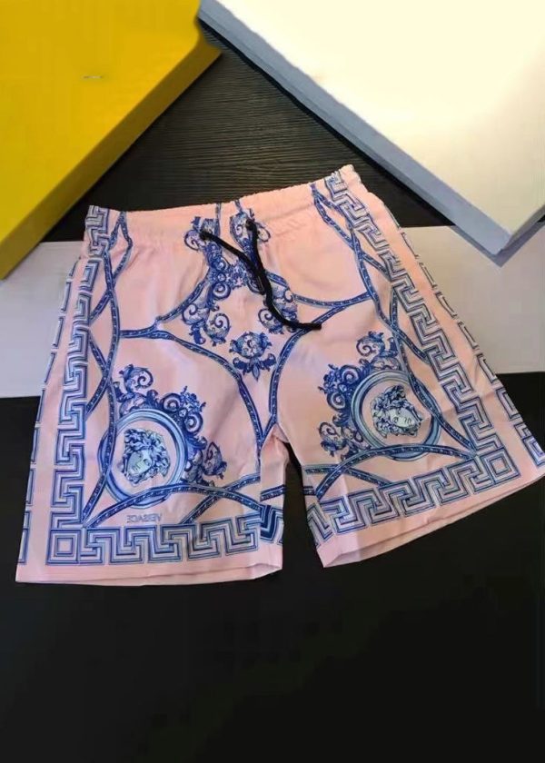 Casual Pink Print High Waist Cotton Summer Mens Shorts - Image 5
