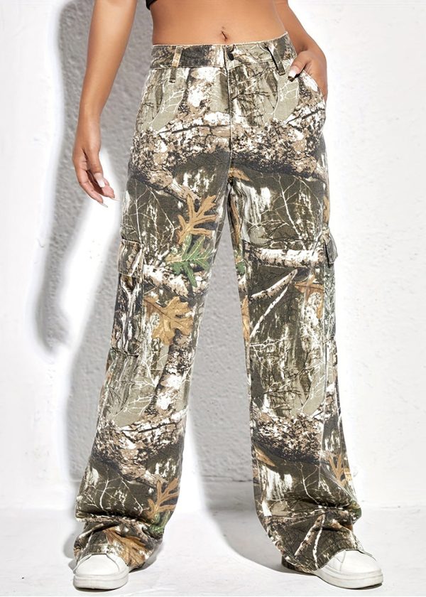 Casual Print Pockets High Waist Cotton Pants Spring - Image 2