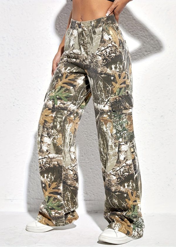 Casual Print Pockets High Waist Cotton Pants Spring - Image 3