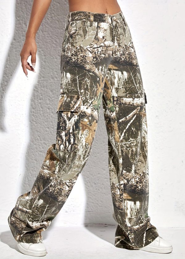 Casual Print Pockets High Waist Cotton Pants Spring - Image 4