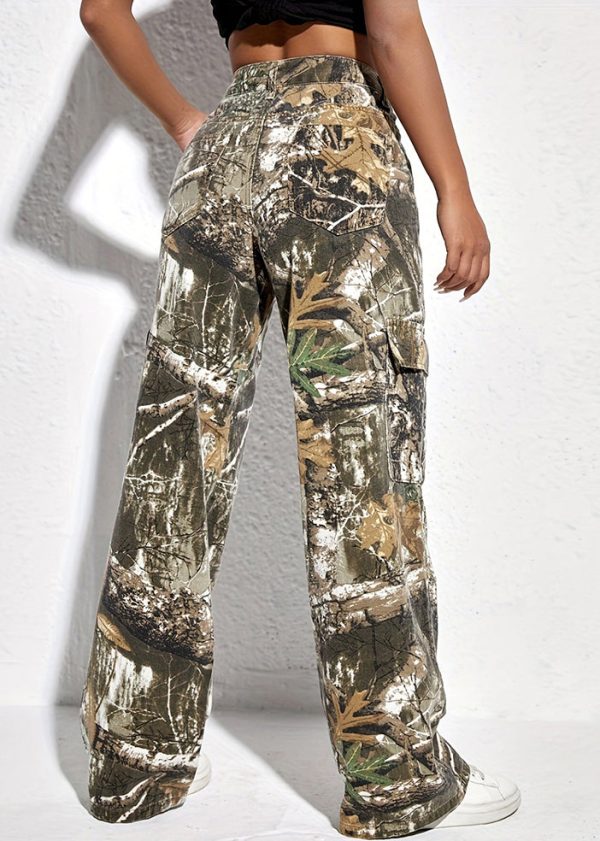 Casual Print Pockets High Waist Cotton Pants Spring - Image 5