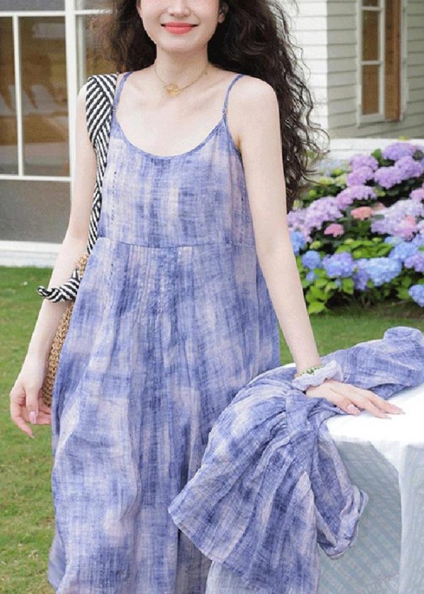 Casual Purple Tie Dye Cardigans And Spaghetti Strap Dress Two Pieces Set Spring - Image 3