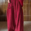 Casual Red Dot Pockets High Waist Corduroy Wide Leg Pants Spring