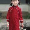 Casual Red Print Nail Bead Kids Maxi Fishtail Dress Spring