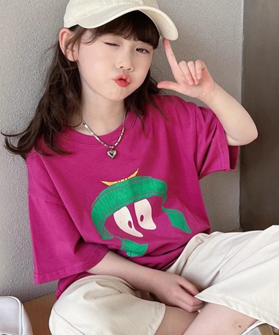 Casual Rose Print Girls Tops Summer