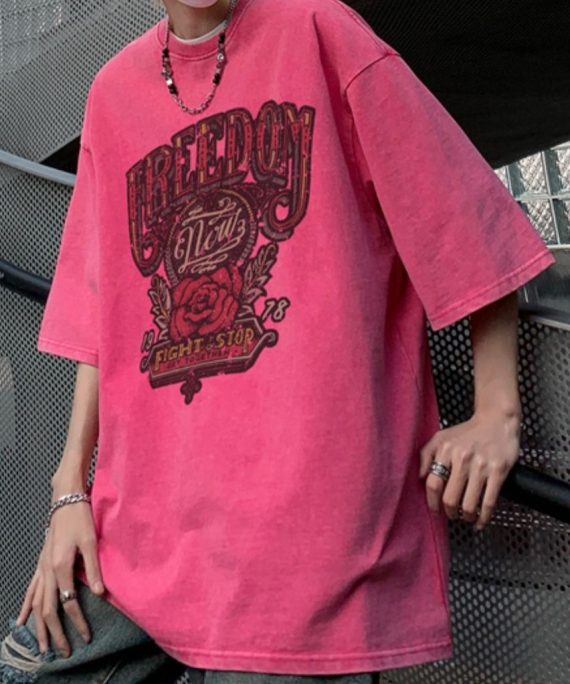 Casual Rose Print Oversized Cotton Mens T Shirts Half Sleeve