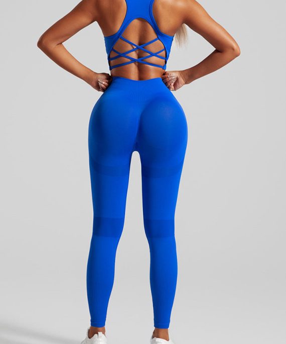 Casual Royal Blue Seamless Sports Bra And Leggings Set Suit Running Leggings