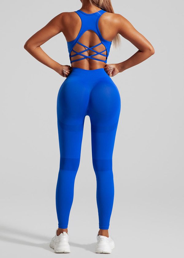 Casual Royal Blue Seamless Sports Bra And Leggings Set Suit Running Leggings