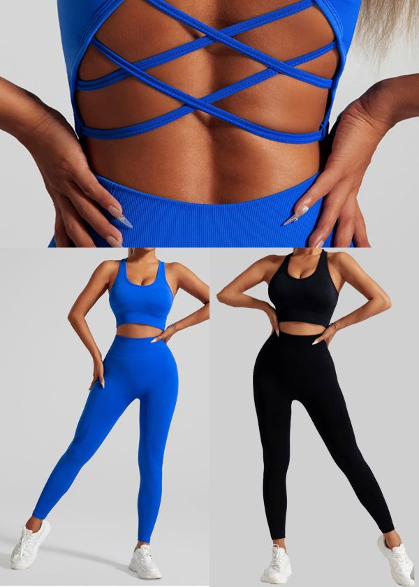Casual Royal Blue Seamless Sports Bra And Leggings Set Suit Running Leggings - Image 5
