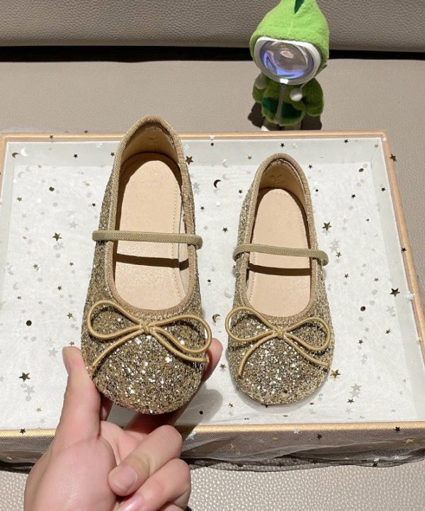 Casual Silvery Bow Girls Lace Up Flat Shoes - Image 2