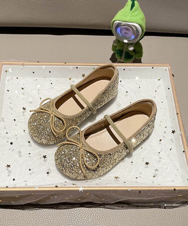 Casual Silvery Bow Girls Lace Up Flat Shoes - Image 4