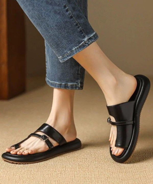 Casual Splicing Hollow Out Black Flip Flops Slide Sandals - Image 3