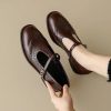 Casual Splicing Loafers For Women Brown Cowhide Leather