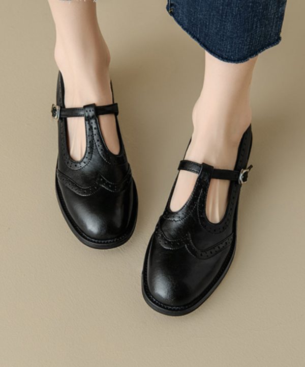 Casual Splicing Loafers For Women Brown Cowhide Leather - Image 4