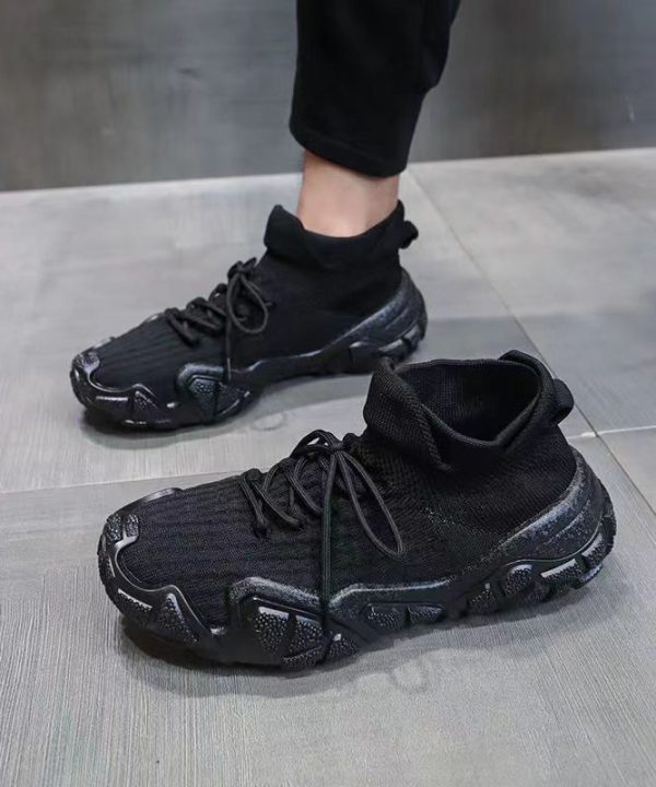 Casual Versatile Black Lace Up Platform Flat Shoes - Image 3