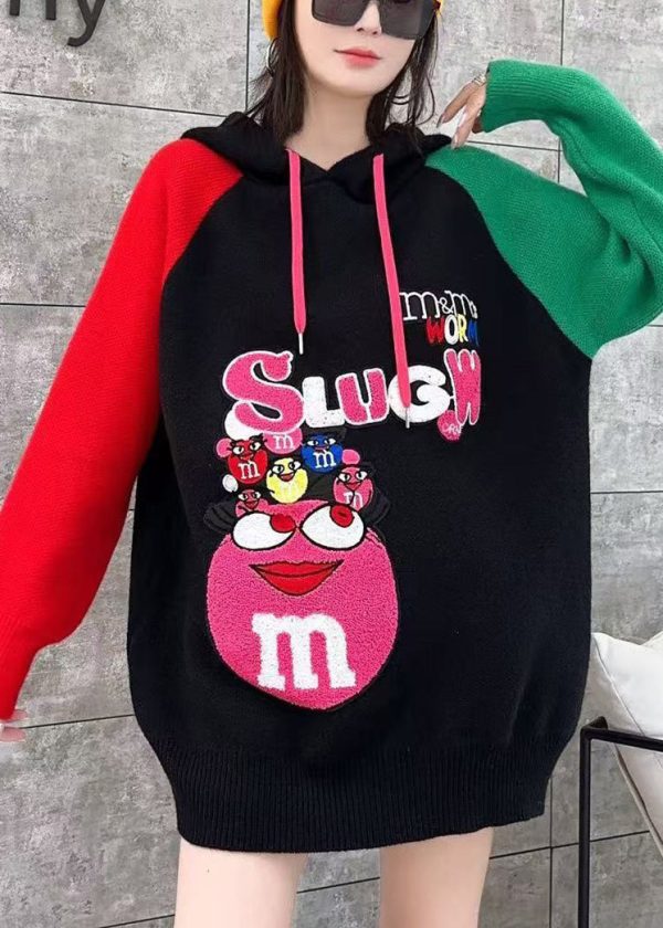 Casual White Hooded Cartoon Print Knit Top Spring - Image 2