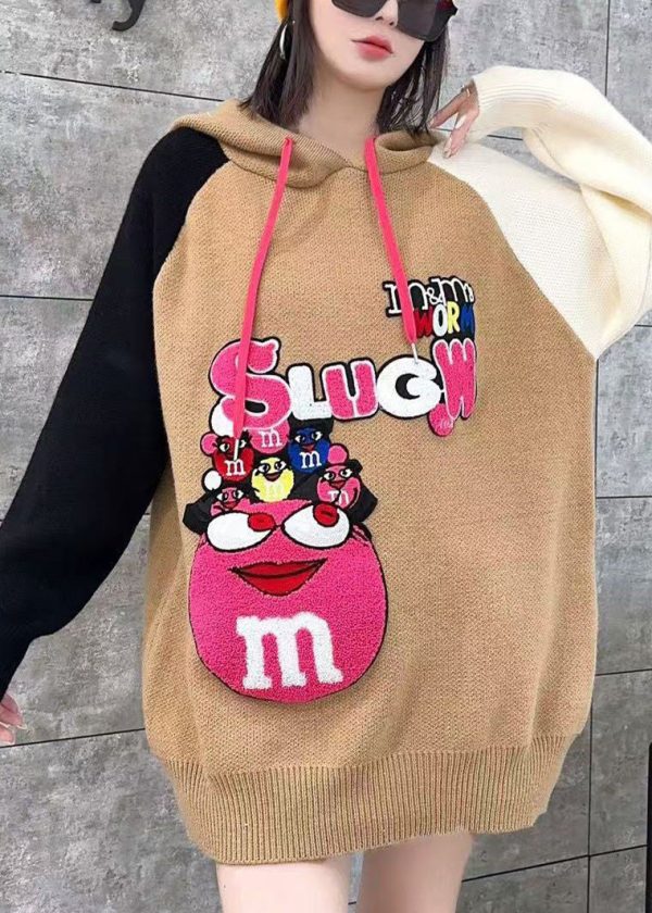 Casual White Hooded Cartoon Print Knit Top Spring - Image 3