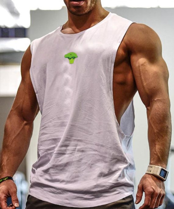 Casual White Print Solid Cotton Men Tank Sleeveless