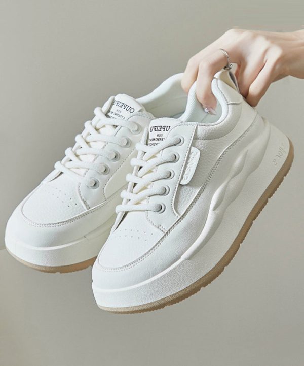 Casual White Splicing Lace Up Platform High Wedge Heels Shoes - Image 2
