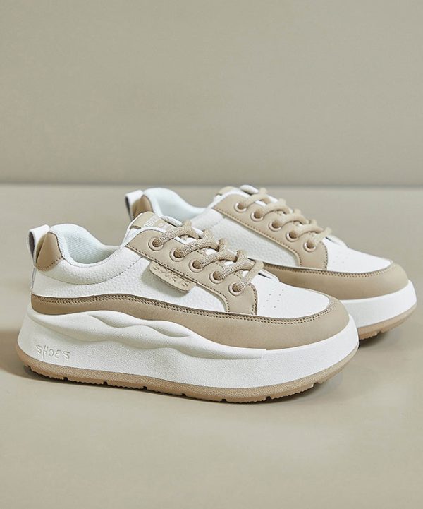 Casual White Splicing Lace Up Platform High Wedge Heels Shoes - Image 3