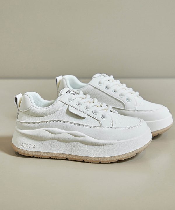 Casual White Splicing Lace Up Platform High Wedge Heels Shoes - Image 5