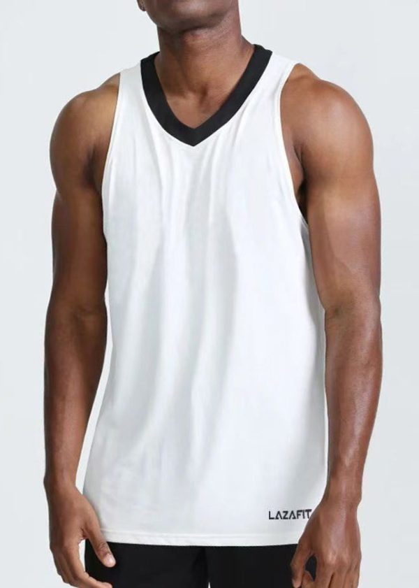 Casual White V Neck Cozy Cotton Mens Tank Sleeveless - Image 3