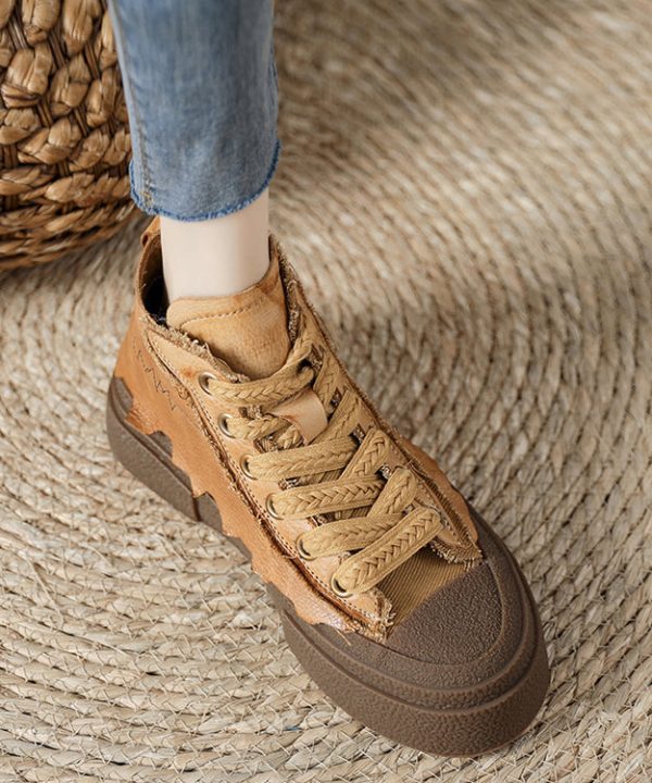 Casual Yellow Splicing Platform Flats Shoes - Image 3