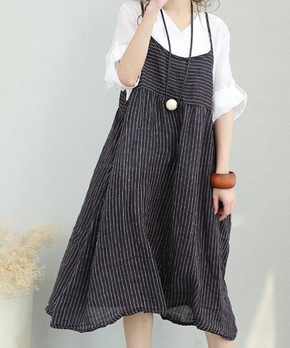 Casual Chiffon suspender dress women summer striped midi skirt