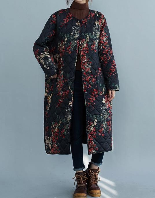 Casual plus size clothing winter coats floral pockets winter parkas
