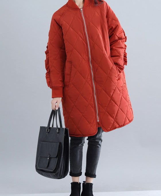 Casual red women parka trendy plus size stand collar Jackets & Coats Luxury ruffles coats