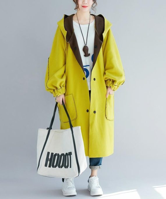 Casual yellow women parka trendy plus size hooded two ways to wearwinter jacket Elegant low high design winter coats