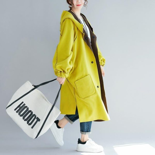 Casual yellow women parka trendy plus size hooded two ways to wearwinter jacket Elegant low high design winter coats - Image 3