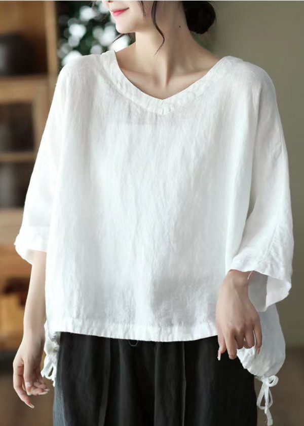 Casual Green O-Neck Embroideried Linen Top Long Sleeve - Image 4