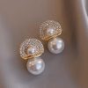 Chic 18K Gold Pearl Zircon Pearl Stud Earrings