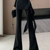 Chic Black Asymmetrical Ruffled Spandex Flare Bottoms Spring