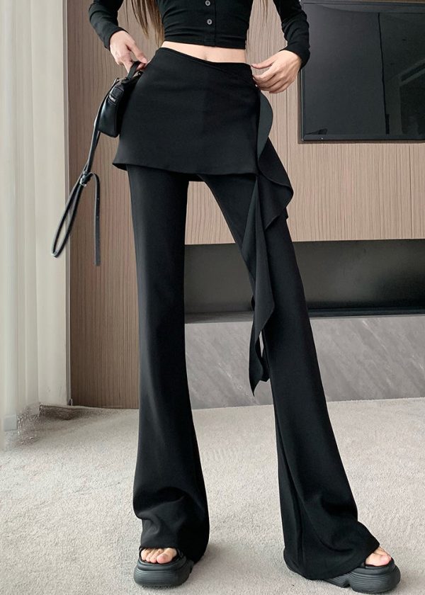 Chic Black Asymmetrical Ruffled Spandex Flare Bottoms Spring - Image 2