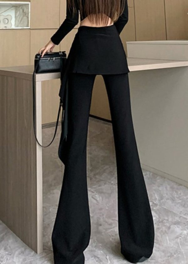 Chic Black Asymmetrical Ruffled Spandex Flare Bottoms Spring - Image 5